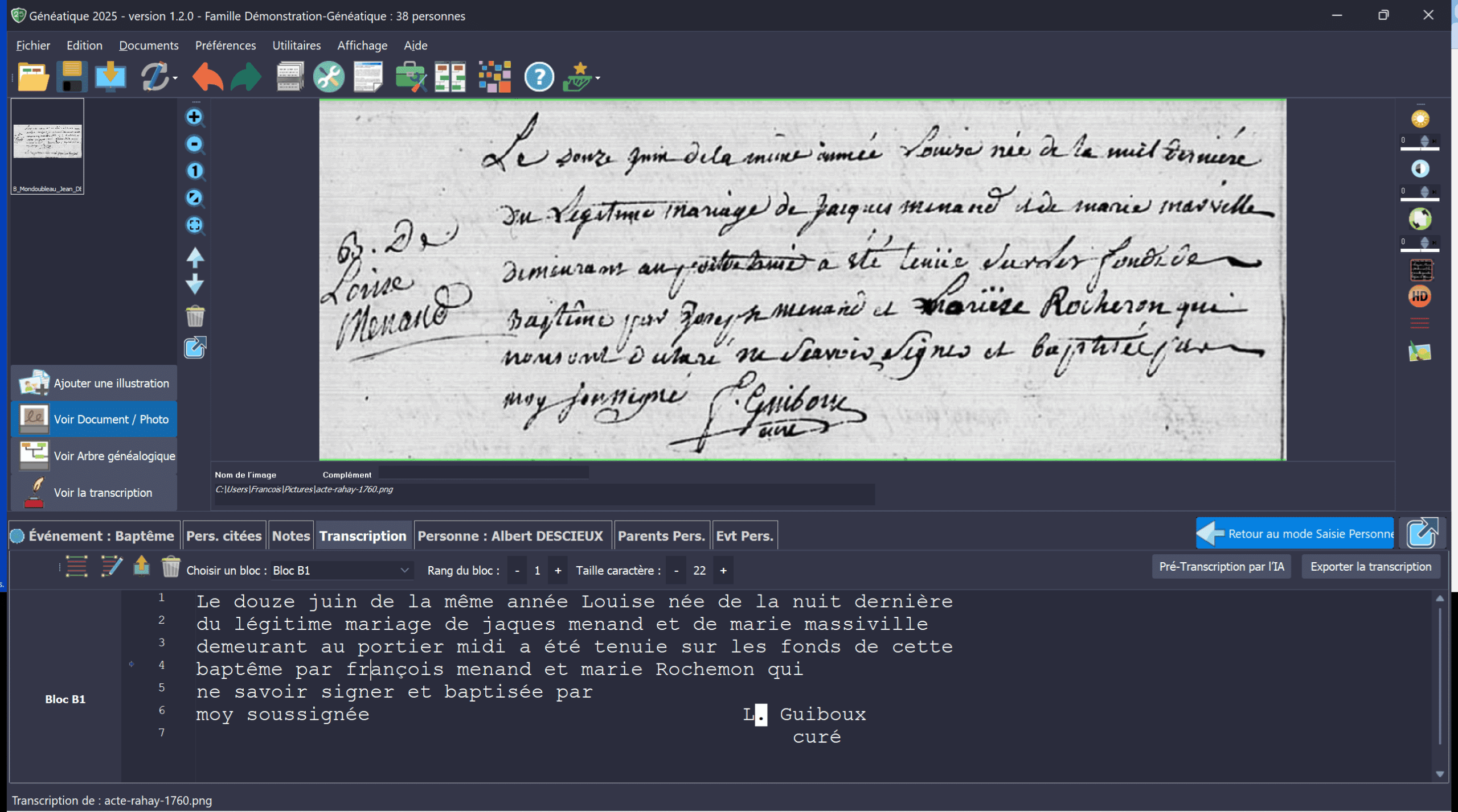 Transcription IA d'un acte ancien